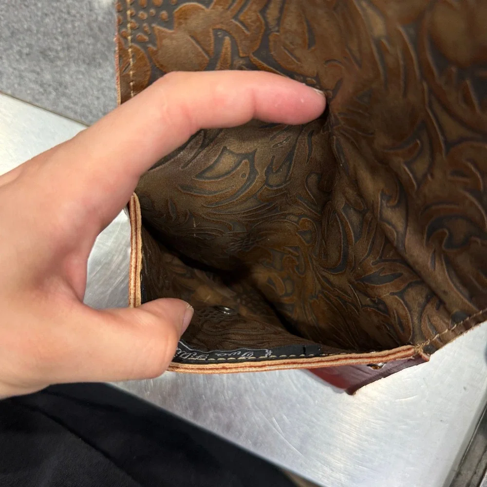 KK Leather Envelope Wallet Unisex OS Red Brown Good Buffalo Nickel Floral Tooled